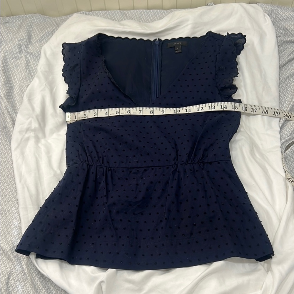 J. Crew Navy Blue Swiss dot blouse back zip flutter cap sleeve size 2 (3x $15) - Picture 5 of 15